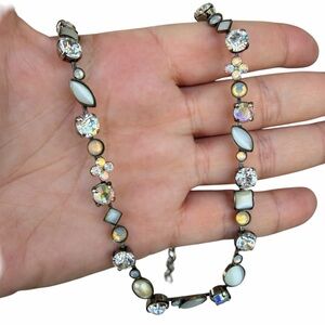 Sorrelli Austrian Crystal Iridescent Rhinestone Necklace Antiqued Silver 8” GUC